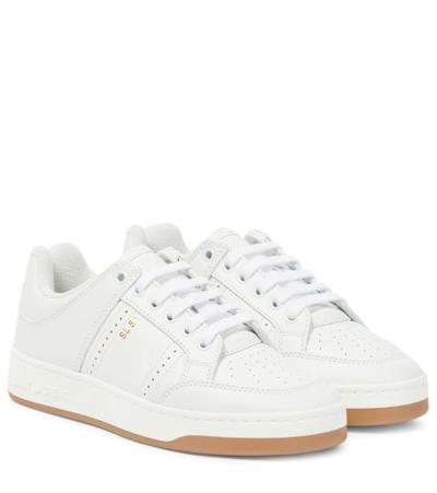 Saint Laurent Sl61 Logo-print Smooth And Textured-leather Trainers In White