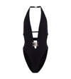 Dolce & Gabbana Plunging Neckline Belted Swimsuit In Nero