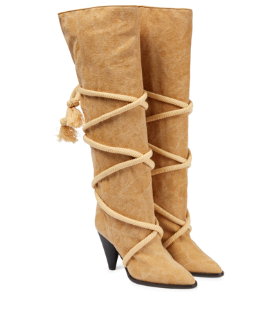 Isabel Marant Lophie Rope-trimmed Canvas Knee Boots In Neutrals