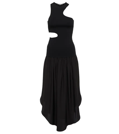 Stella Mccartney Asymmetric Cutout Stretch-jersey And Silk-satin Midi Dress In Black