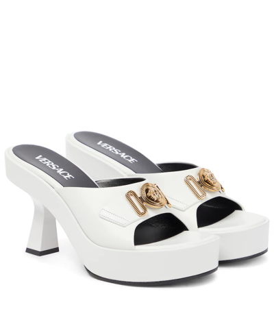 Versace Medusa Biggie Leather Sandals In 1w00v Optical White