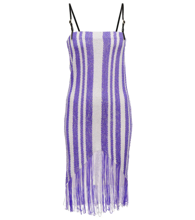 Jw Anderson 2-tone Fringed Knit Midi Dress In Purple White