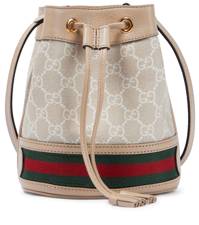 Gucci Mini Ophidia Gg Supreme Bucket Bag In Beige,white