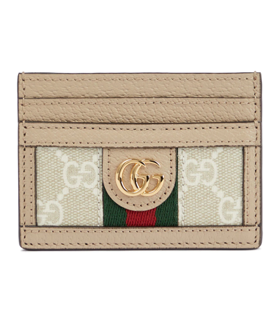 Gucci Ophidia Gg Plaque Leather Cardholder In Beige M.whi/oatm/vrv