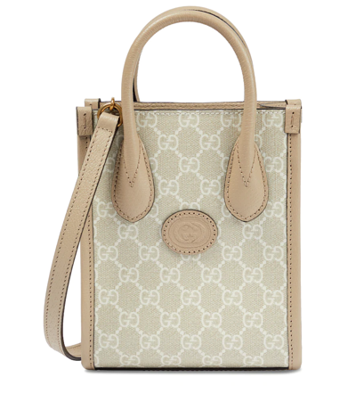 Gucci Mini Gg Leather-trimmed Tote In Beige M.whit/oatmeal
