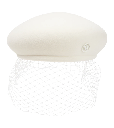 Maison Michel Bonnie Mesh-trimmed Wool-felt Beret In White