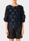 AKRIS PUNTO FRINGED DOT FIL COUPE BISHOP-SLEEVE BLOUSE