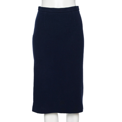 Pre-owned Roland Mouret Navy Blue Wool Crepe Pencil Skirt M