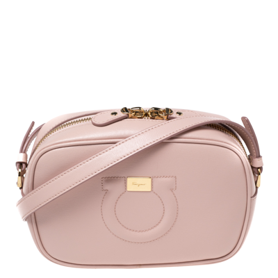 Pre-owned Ferragamo Light Pink Leather Gancini Camera Crossbody Bag
