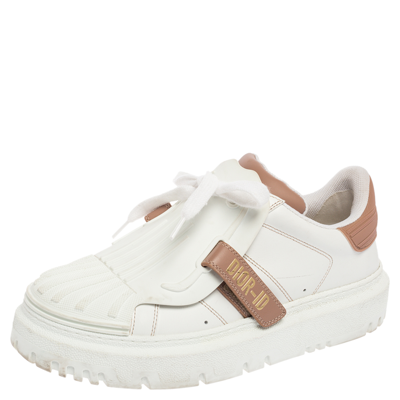 Pre-owned Dior White/nude Leather And Rubber Id Trainers Size 38.5