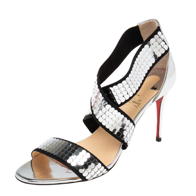 Pre-owned Christian Louboutin Black/silver Sequins Fabric And Leather Xili Disco Sandals Size 38