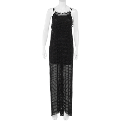 Pre-owned Missoni Black Lurex Crochet Knit Maxi Dress M