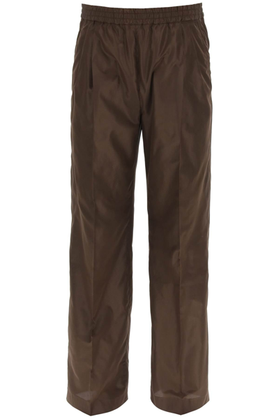 Valentino Elasticated-waistband Silk Trousers In Brown