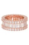 Suzy Levian Rose Gold Plated Sterling Silver Baguette Cz Eternity Band Ring In Rose