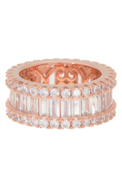 Suzy Levian Rose Gold Plated Sterling Silver Baguette Cz Eternity Band Ring