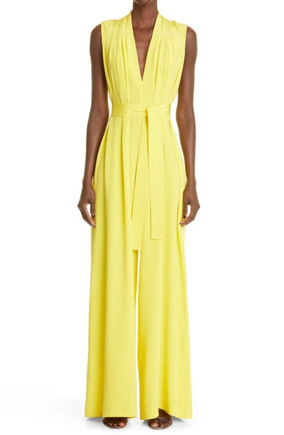 Adam Lippes Sleeveless Belted Silk Crepe Jumpsuit In Citron