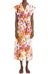 ADAM LIPPES FLORAL PRINT BELTED VOILE SHIRTDRESS