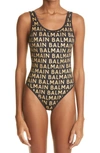 Balmain Olimpionic Scoop-back Tank One-piece Swimsuit In Black Gold