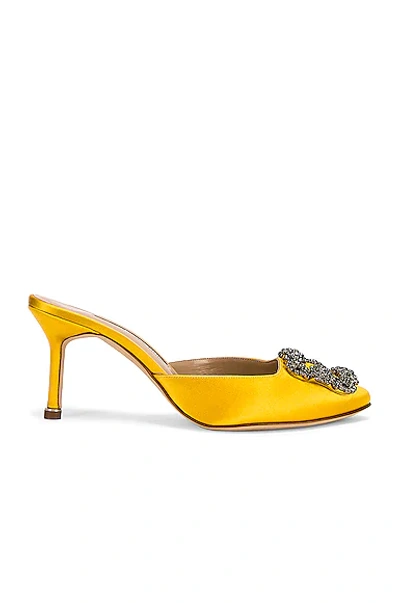 Manolo Blahnik Hangisi 70 Embellished Satin Mules In Bright Yellow