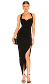 Norma Kamali Cayla Halter Sweetheart Asymmetrical Side Drape Midi Dress In Black