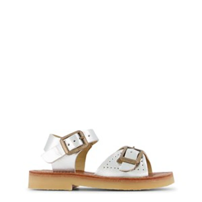 Young Soles Kids' Girls Ivory Leather Buckle Sandals In Silver