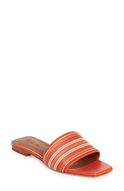 Loro Piana The Suitcase Striped Canvas And Leather Slides In Buganivllea Bay