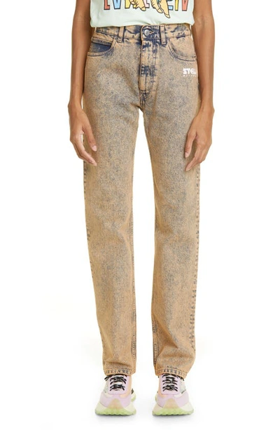 Stella Mccartney Acid Wash Straight Leg Logo Jeans In Orange