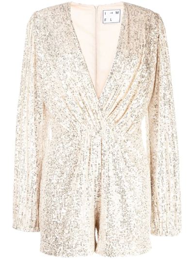 In The Mood For Love Sequinned Long-sleeve Playsuit In Beige