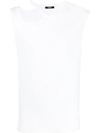 Balmain Ribbed Cotton Tank Top With Cut-out In Weiss