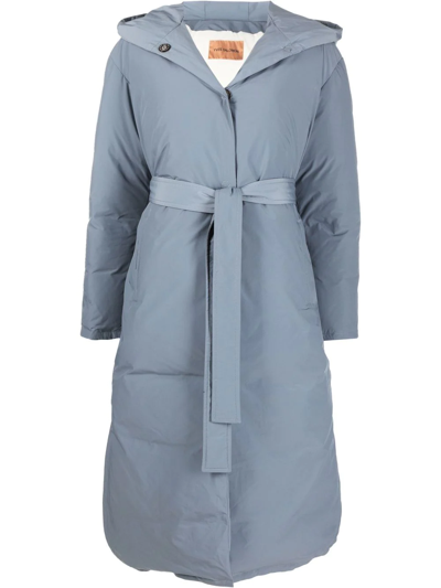 Yves Salomon Tie-fastening Hooded Down Coat In Blue