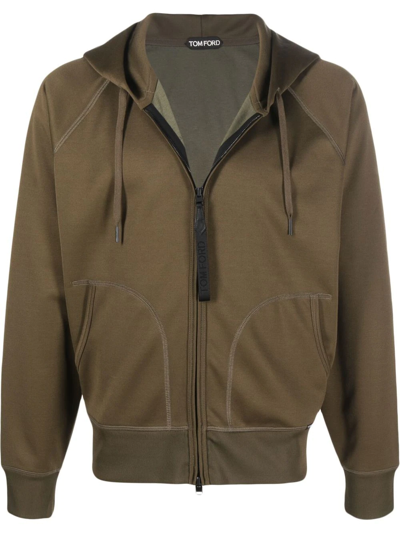 ★関税込★ TOM FORD ロゴ ジップアップ パーカー TOM FORD - Garment-Dyed Cotton-Jersey Zip-Up Hoodie - Green