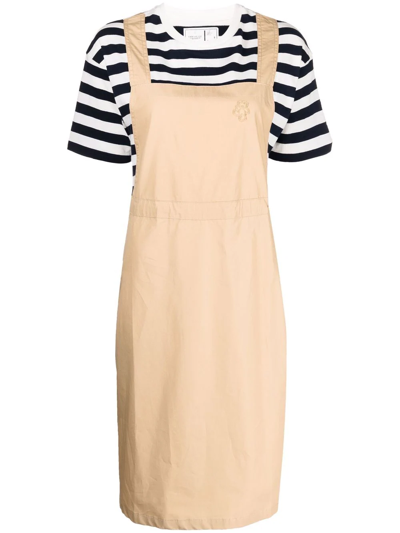 Chocoolate Stripe-print Apron Dress In Brown