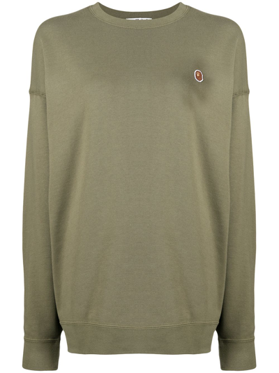 A Bathing Ape Logo-patch Crew Neck Sweatshirt In Green