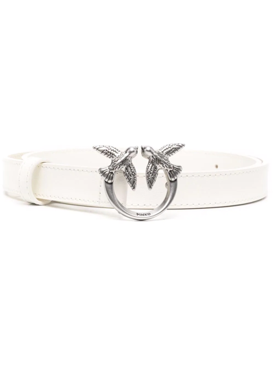 Pinko Love Berry Logo-plaque Leather Belt In White
