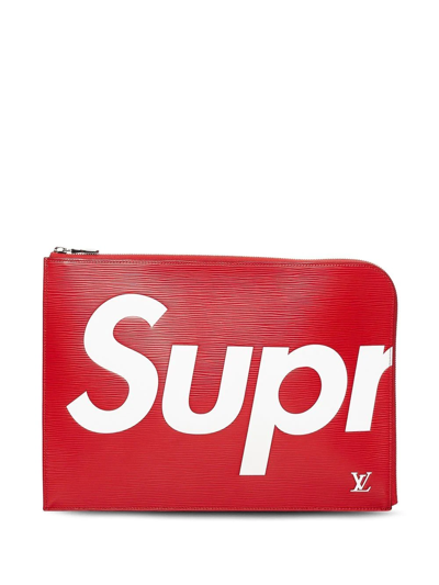 Pre-owned Louis Vuitton X Supreme 2017  Épi Jour Gm Clutch In Red