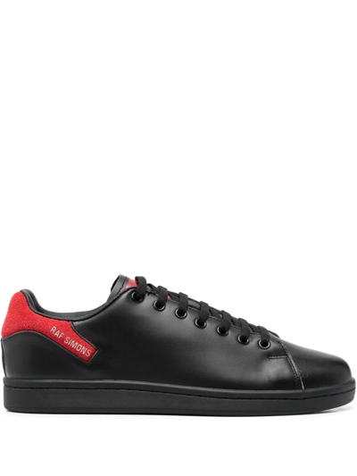 Raf Simons Black Orion Low Top Leather Sneakers In Black,red