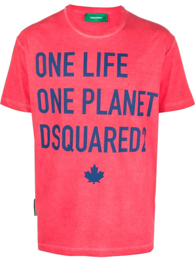 Dsquared2 One Life Cool Slogan-print Cotton T-shirt In Red