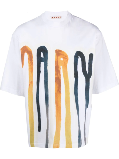 Marni Drip Logo Print Cotton Jersey T-shirt In White