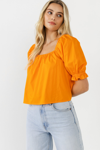 English Factory Square Neckline Puff Sleeve Top In Orange