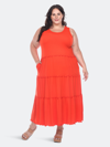 White Mark Plus Size Scoop Neck Tiered Midi Dress In Ruby Red