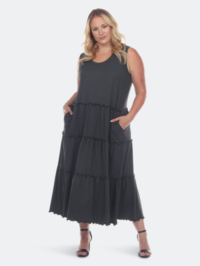 White Mark Maternity Plus Size Scoop Neck Tiered Midi Dress In Grey