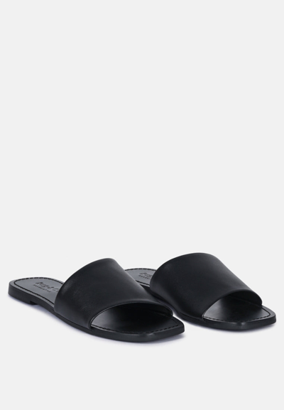 Rag & Co Tatami Black Soft Leather Classic Leather Slide Flats