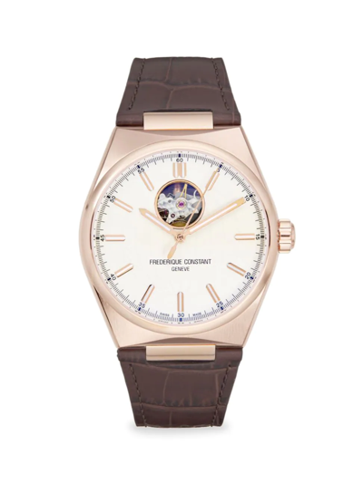Frederique Constant Highlife Heartbreak Leather Strap Watch In Rose Gold