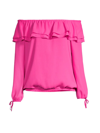 Michael Michael Kors Ruffle Off-the-shoulder Peasant Blouse In Cerise