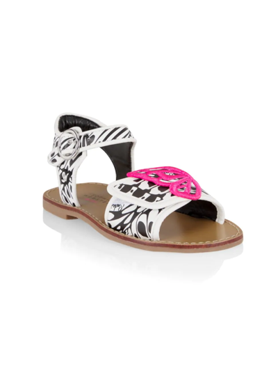 Sophia Webster Babies' Butterfly Leather Sandals In Black White Pink