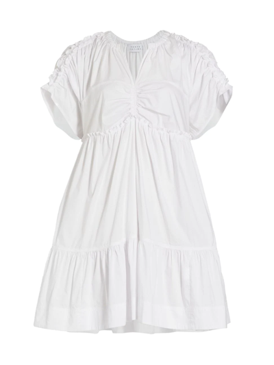 Tanya Taylor Amaria Ruffle Poplin A-line Dress In White
