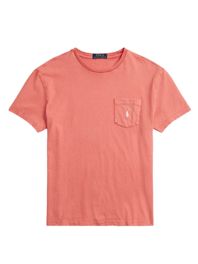 Polo Ralph Lauren Logo-embroidered Custom Slim-fit Cotton And Linen-blend T-shirt In Sunrise Red