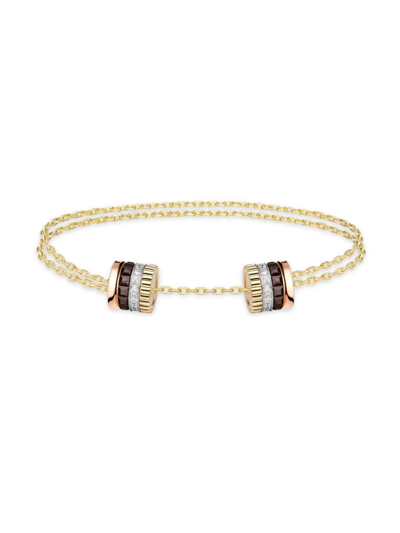 Boucheron Tricolor Gold Quatre Brown Pvd And Diamond Medium Bracelet In Yellow Gold