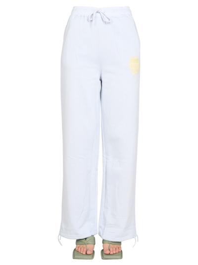Ganni Logo Embroidery Jogging Pants In Baby Blue