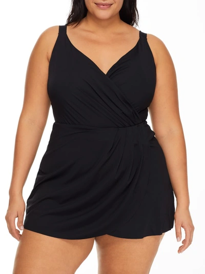 Anne Cole Signature Plus Size Live In Color Surplus Swim Dress In Black